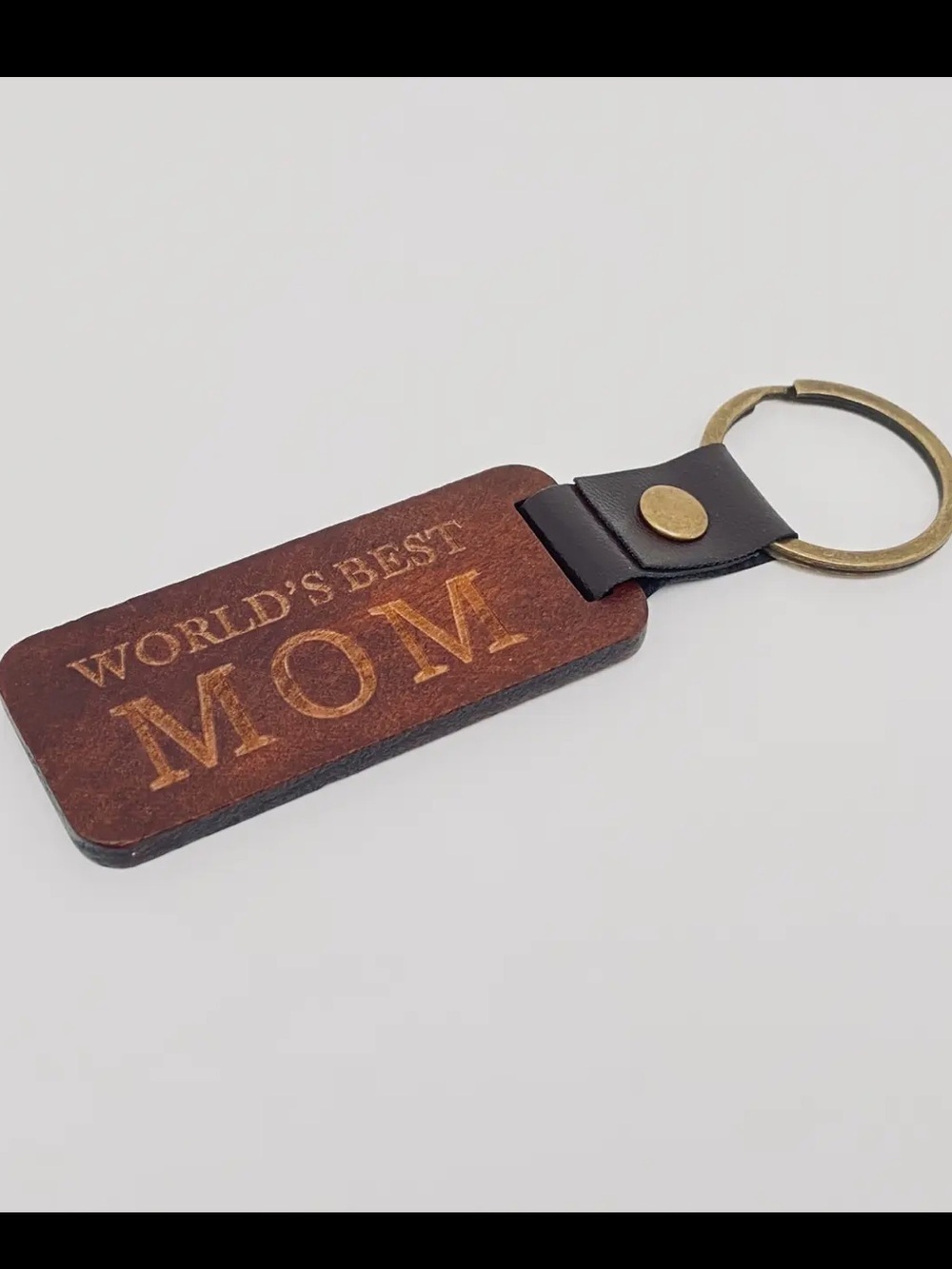 World's Best Mom Brown Wood Leather Keychain 4.3 inches NIP
